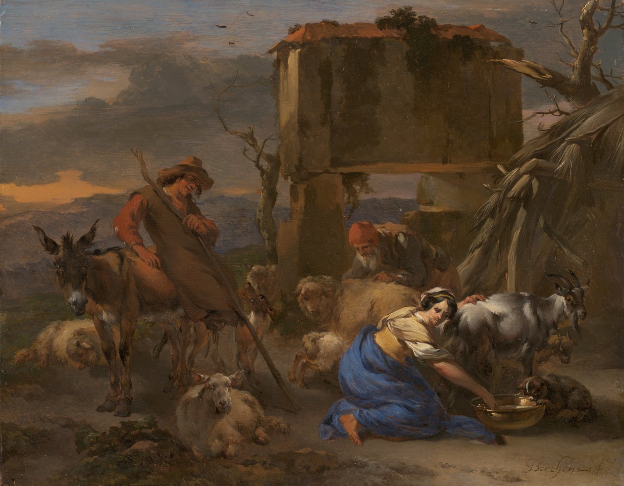 Keçi Sağan bir Çoban ile Pastoral Sahne by Nicolaes Berchem