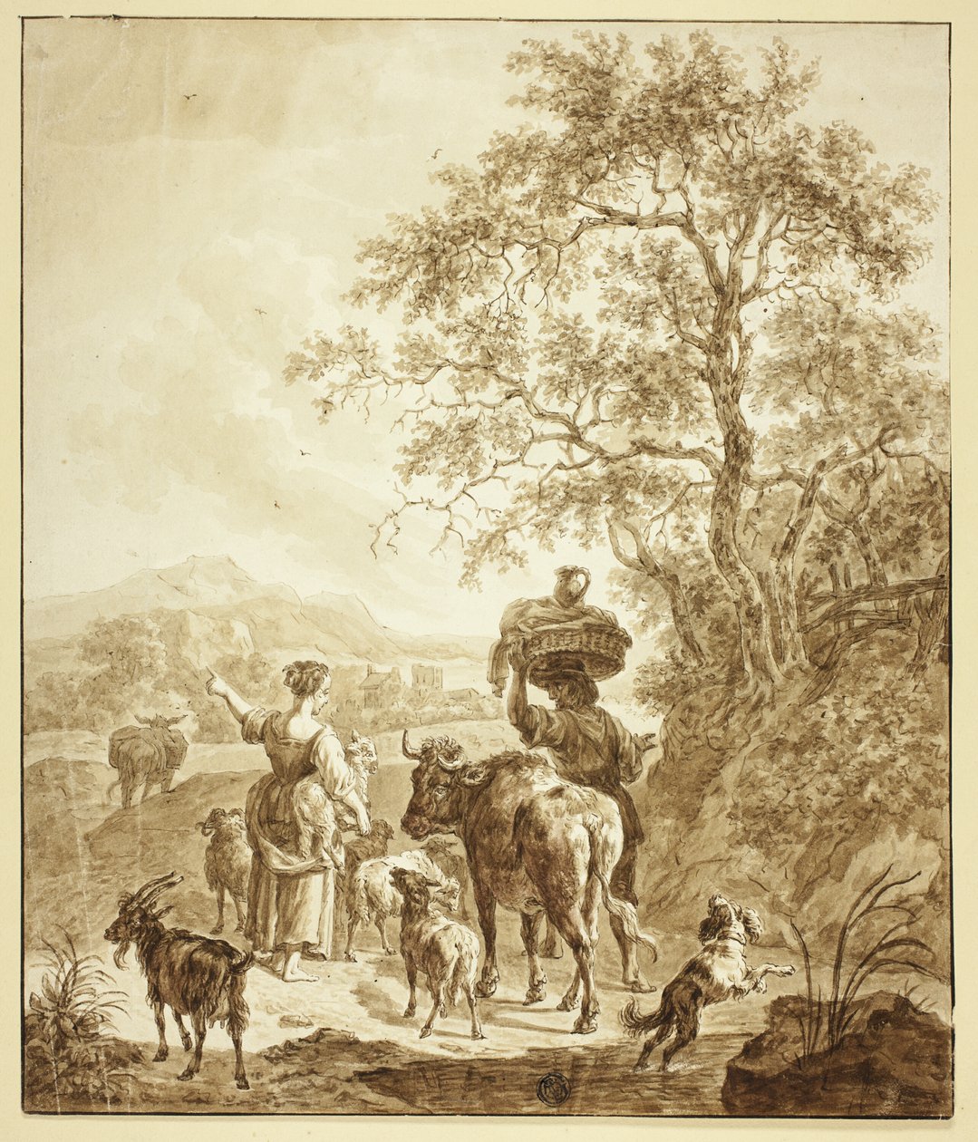 İtalyan Peyzajında Sürüyle Çoban ve Köylü by Nicolaes Berchem
