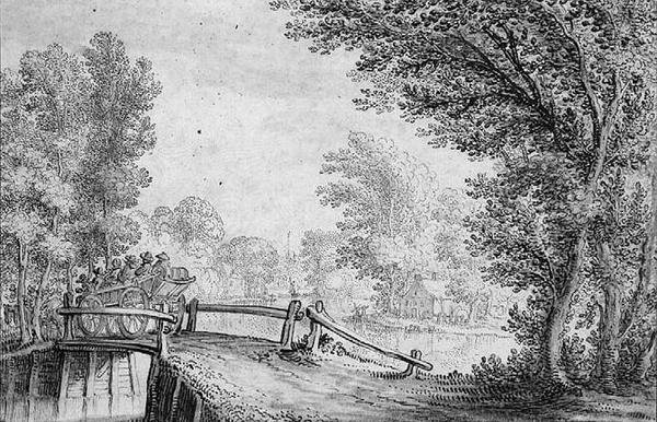 PD.783-1963 Köprüden Geçen Arabayla Manzara (kalem ve mürekkep) by Nicolaes Jansz  Visscher