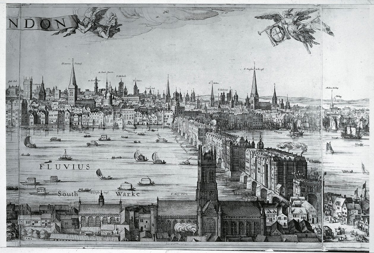 Birleşik Krallık, İngiltere, Londra Köprüsü ile Londra Şehri Görünümü by Nicolaes Jansz (1586 1652) Visscher