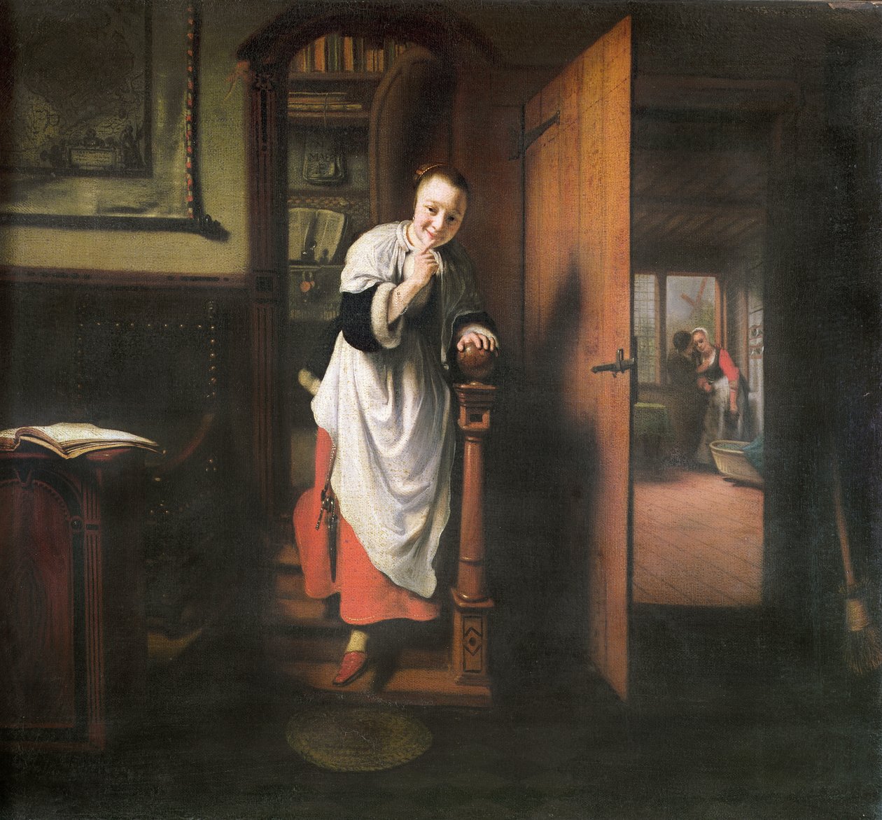 Dinleyen bir kadınla aşıklar by Nicolaes Maes