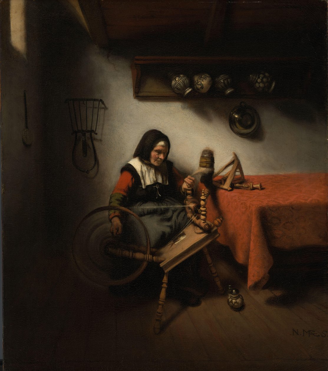 Yaşlı Kadın İplik by Nicolaes Maes