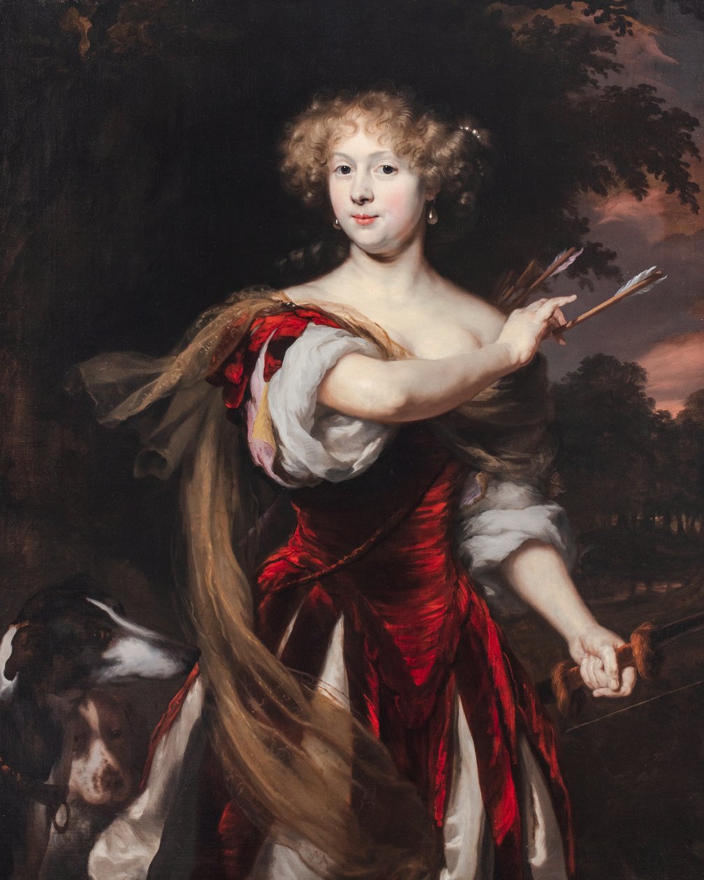 Bir Hanımefendinin Diana Olarak Portresi, c.1670-90 (tuval üzerine yağlı boya) by Nicolaes Maes