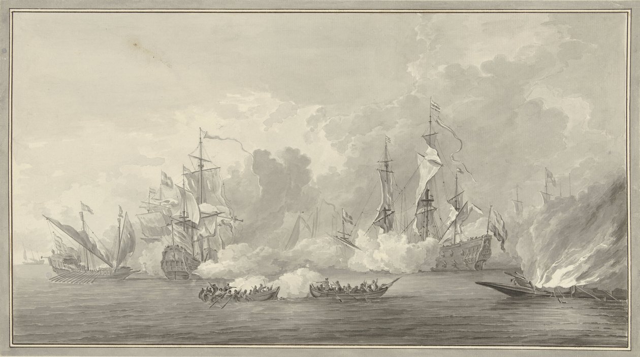 Deniz savaşı, muhtemelen 21 Ağustos 1673'te Kijkduin yakınlarında by Nicolaes Muys