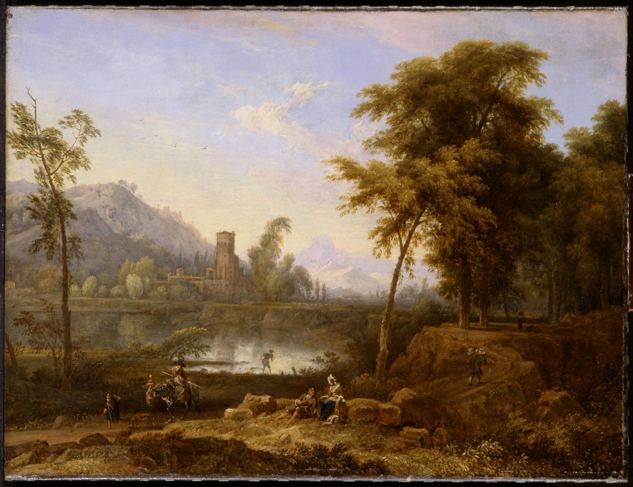 Düşmüş bir ağaç ile İtalyan manzara by Nicolaes Piemont