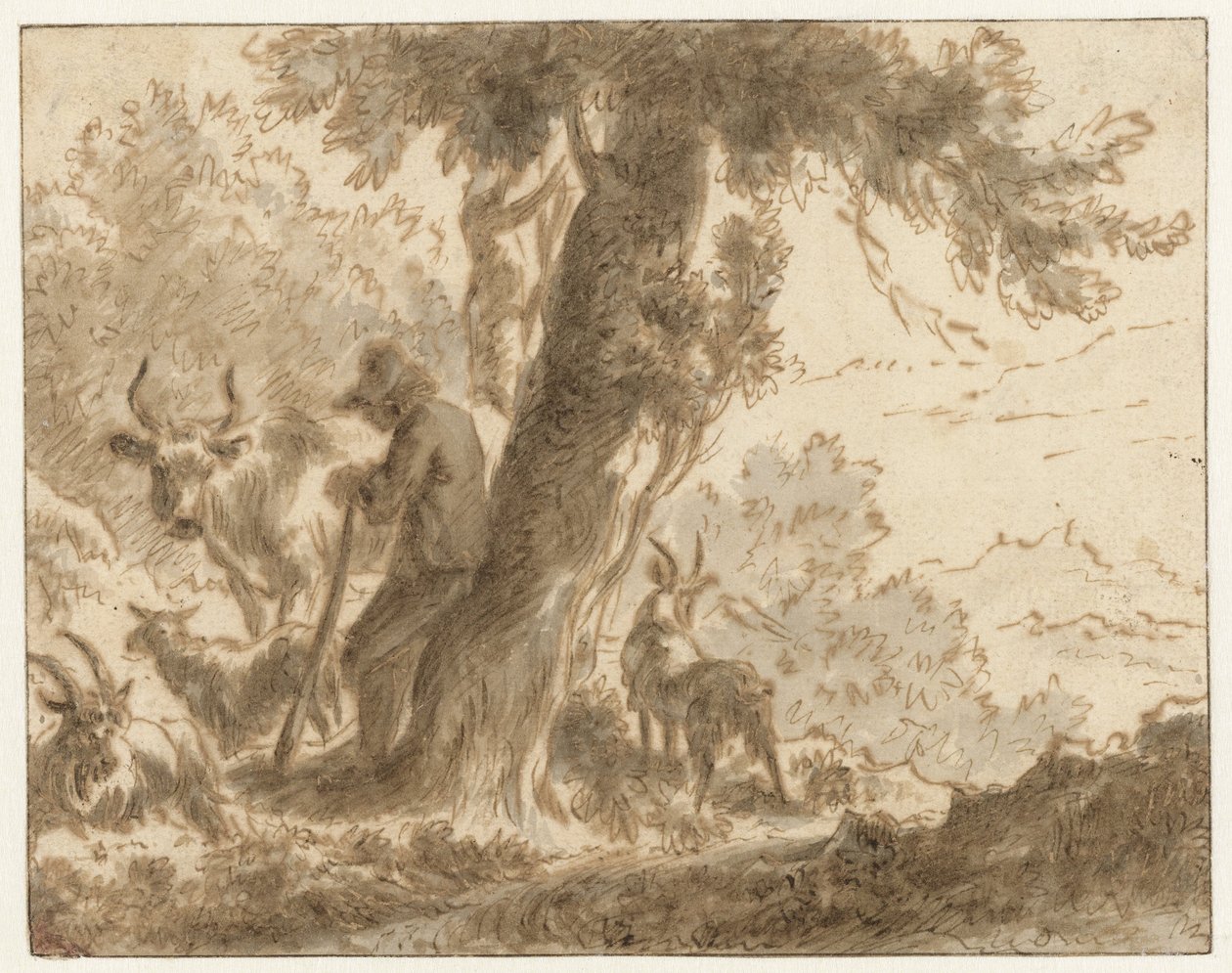 Bir ağacın yanında çoban ve sığırları by Nicolaes Pietersz Berchem (possibly)