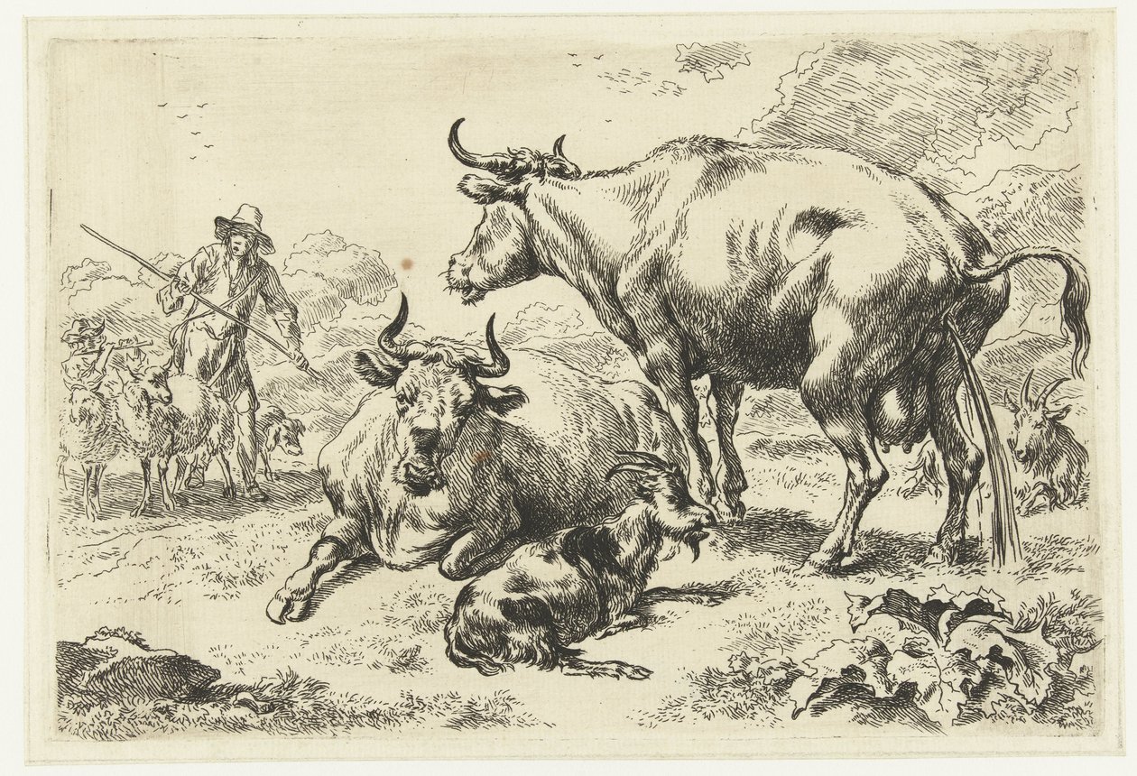 Yalan söylemek ve işeyen bir inek Hayvanlar (dizi adı) by Nicolaes Pietersz Berchem