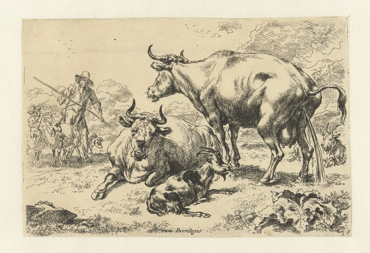 Yalan söylemek ve işeyen bir inek Hayvanlar (dizi adı) by Nicolaes Pietersz Berchem