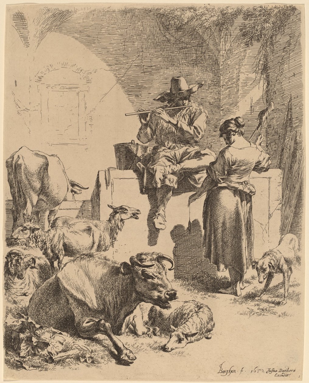 Çeşmede Oturan Çoban ve Dönücü by Nicolaes Pietersz Berchem