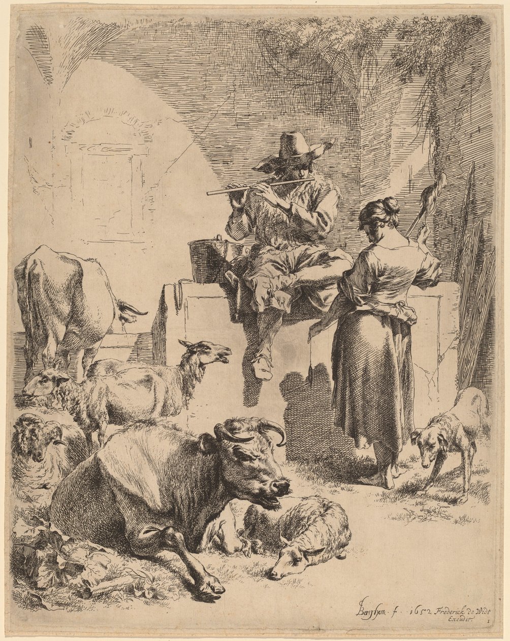 Çeşmede Oturan Çoban ve Dönücü by Nicolaes Pietersz Berchem