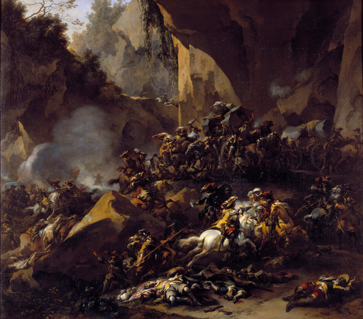 Yolcular hırsızların saldırısına uğradı by Nicolaes Pietersz Berchem