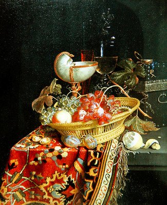 Bir Sepet ve Nautilus Fincanındaki Meyvelerden Bir Natürmort by Nicolaes Van Gelder