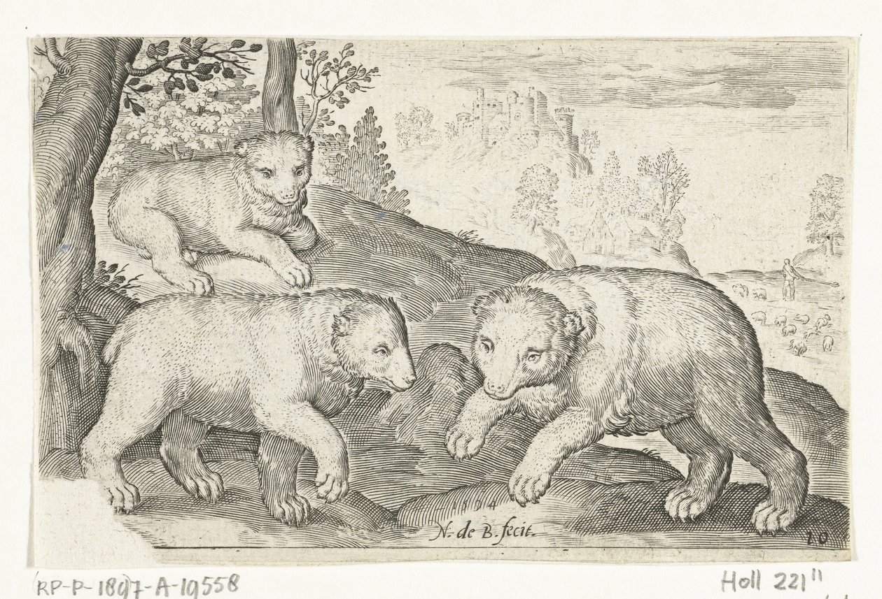 üç ayı Animalivm qvadrvpedvm (dizi başlığı) Manzaralardaki hayvanlar (dizi başlığı) by Nicolaes de Bruyn