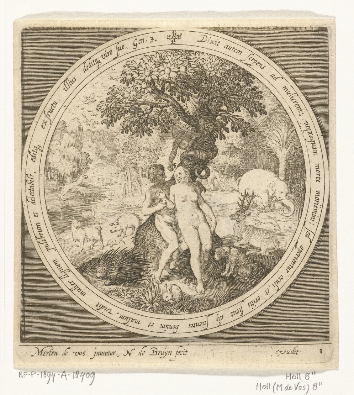 Havva, iyiyi ve kötüyü bilme ağacında yılan tarafından aldatılır. Yaratılıştan Cennetten Kovulmaya (dizi adı) by Nicolaes de Bruyn