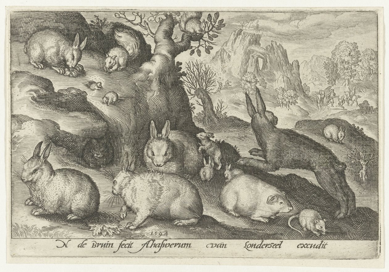 Tavşanlar, sincap, kobay ve fare Animalivm qvadrvpedvm (dizi başlığı) Manzaralardaki hayvanlar (dizi başlığı) by Nicolaes de Bruyn