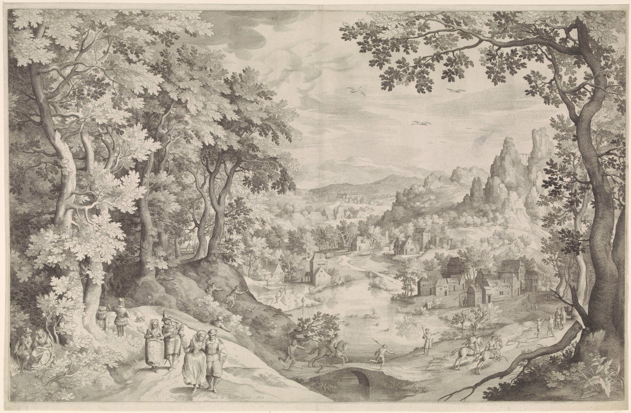 Geyik avı ile manzara by Nicolaes de Bruyn