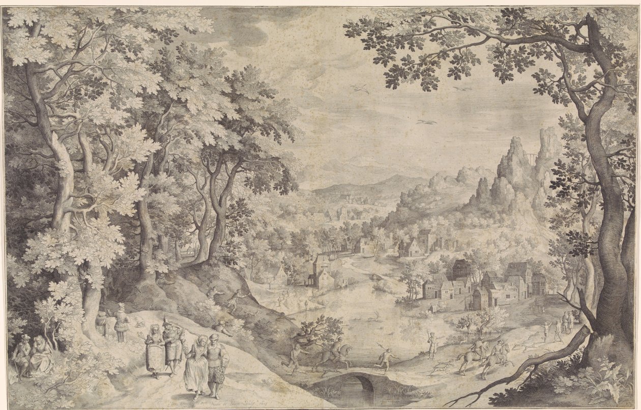 Geyik avı ile manzara by Nicolaes de Bruyn