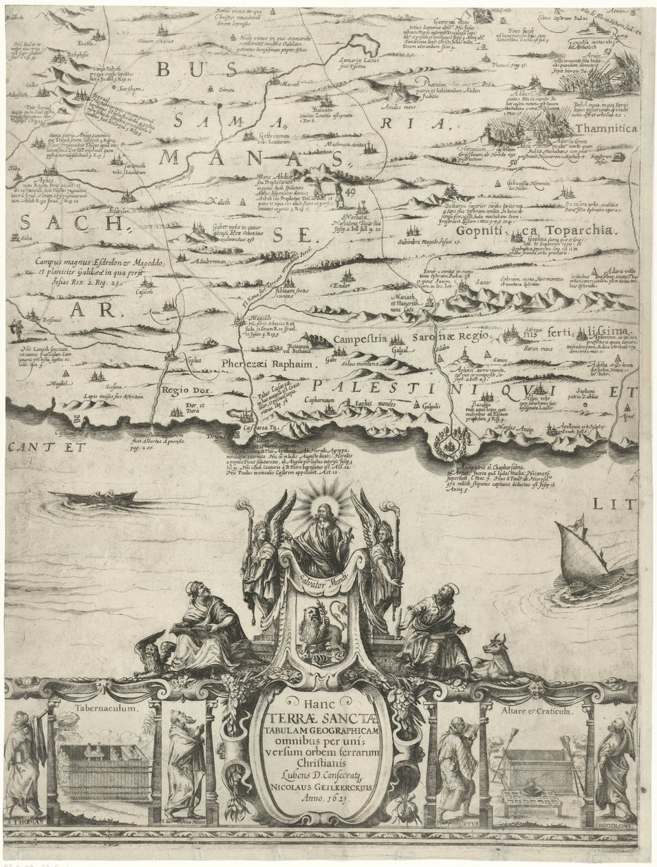 Kaart van Filistin Kutsal Toprakların veya Vaat Edilen Toprakların yeni bir tanımı (nesnedeki başlık) by Nicolaes van Geelkercken