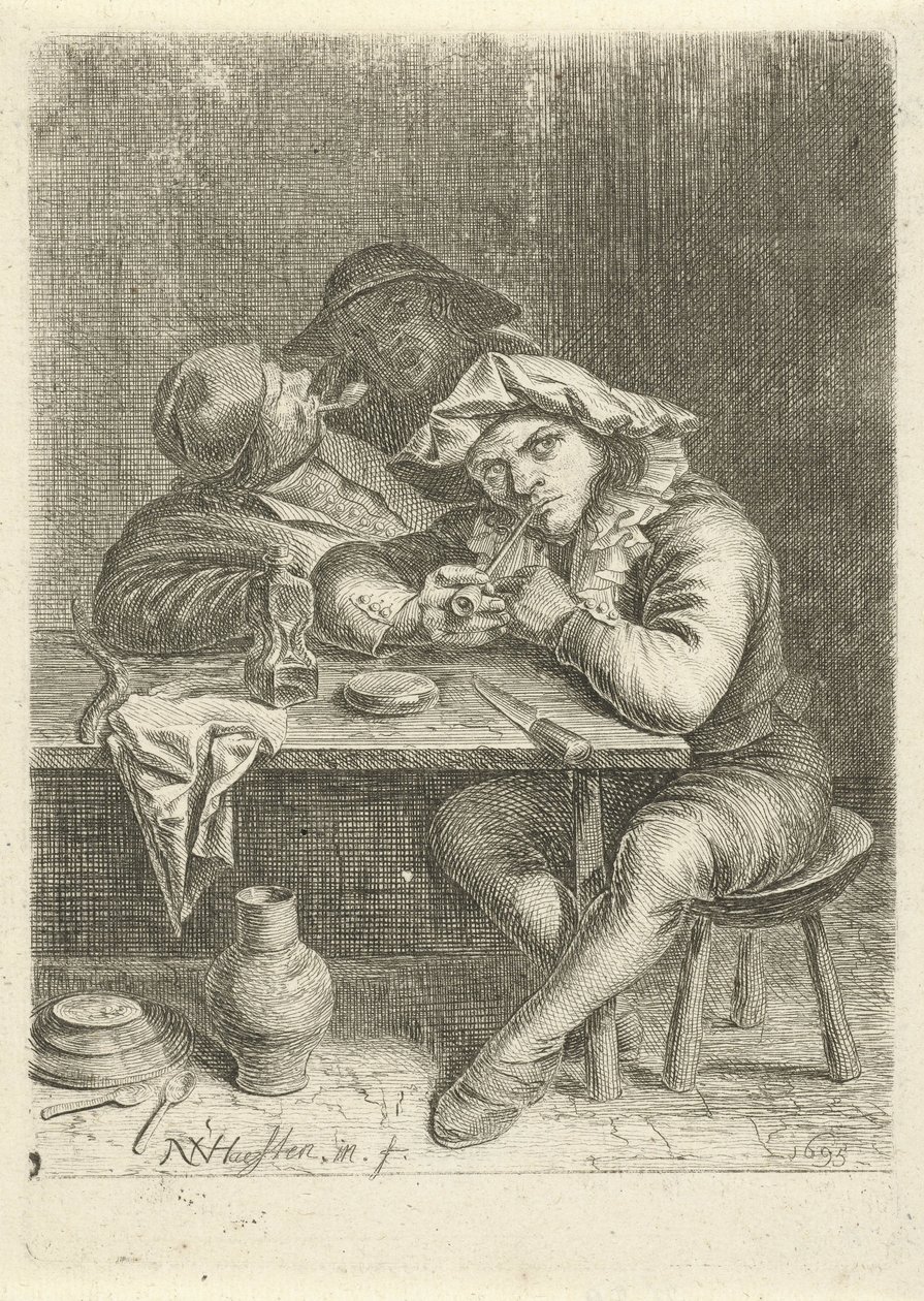 Bir masada iki sigara içen by Nicolaes van Haeften