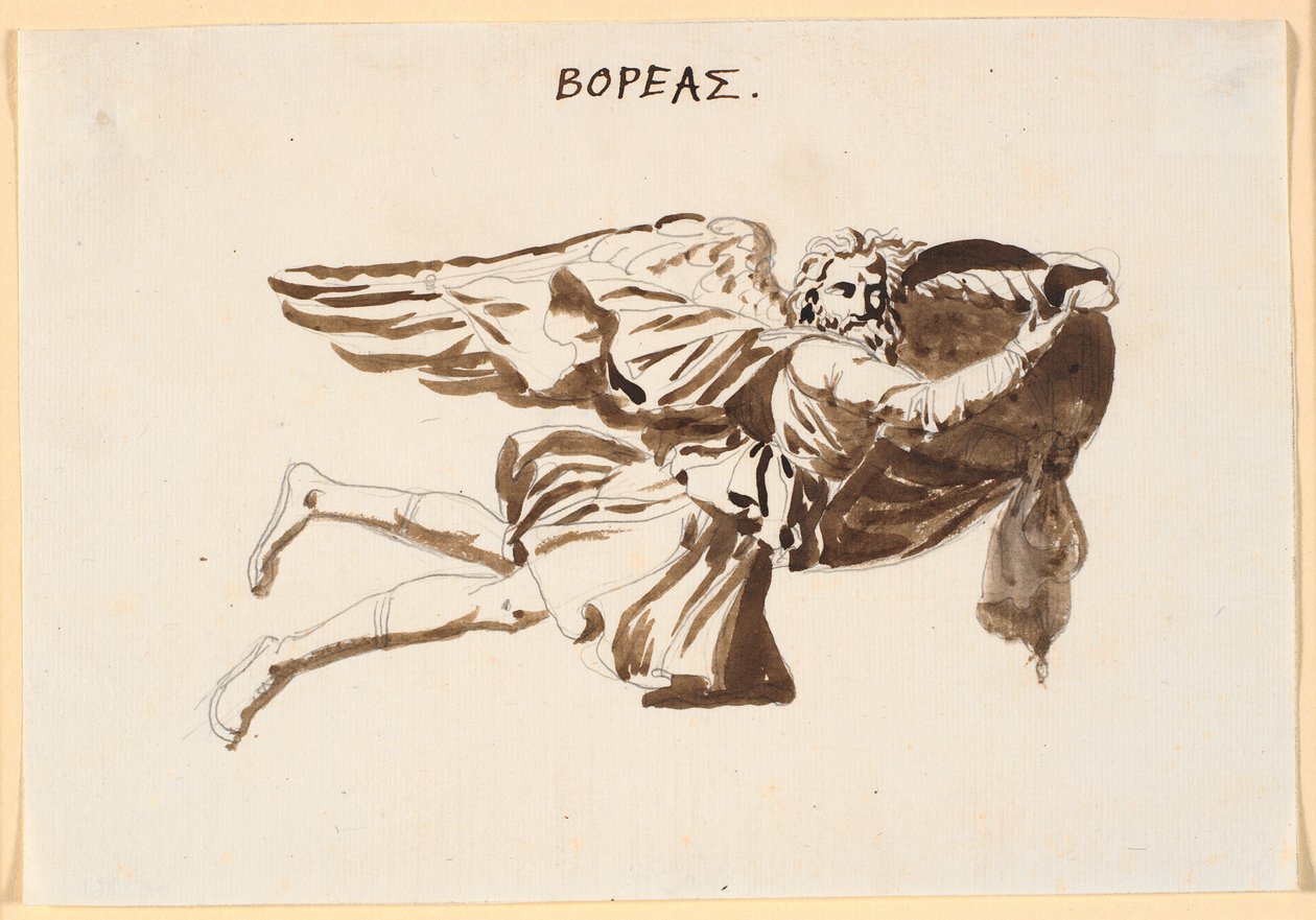 Boreas. Konuşma sırasında Pamphilus ve Davus