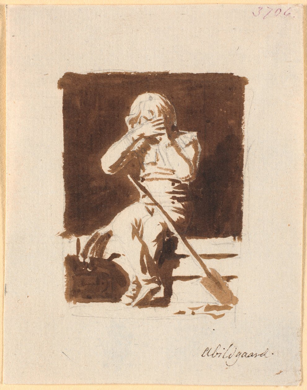 Kürek veya kürekle bir teknenin kenarında oturan ağlayan küçük bir çocuk (?) by Nicolai Abildgaard