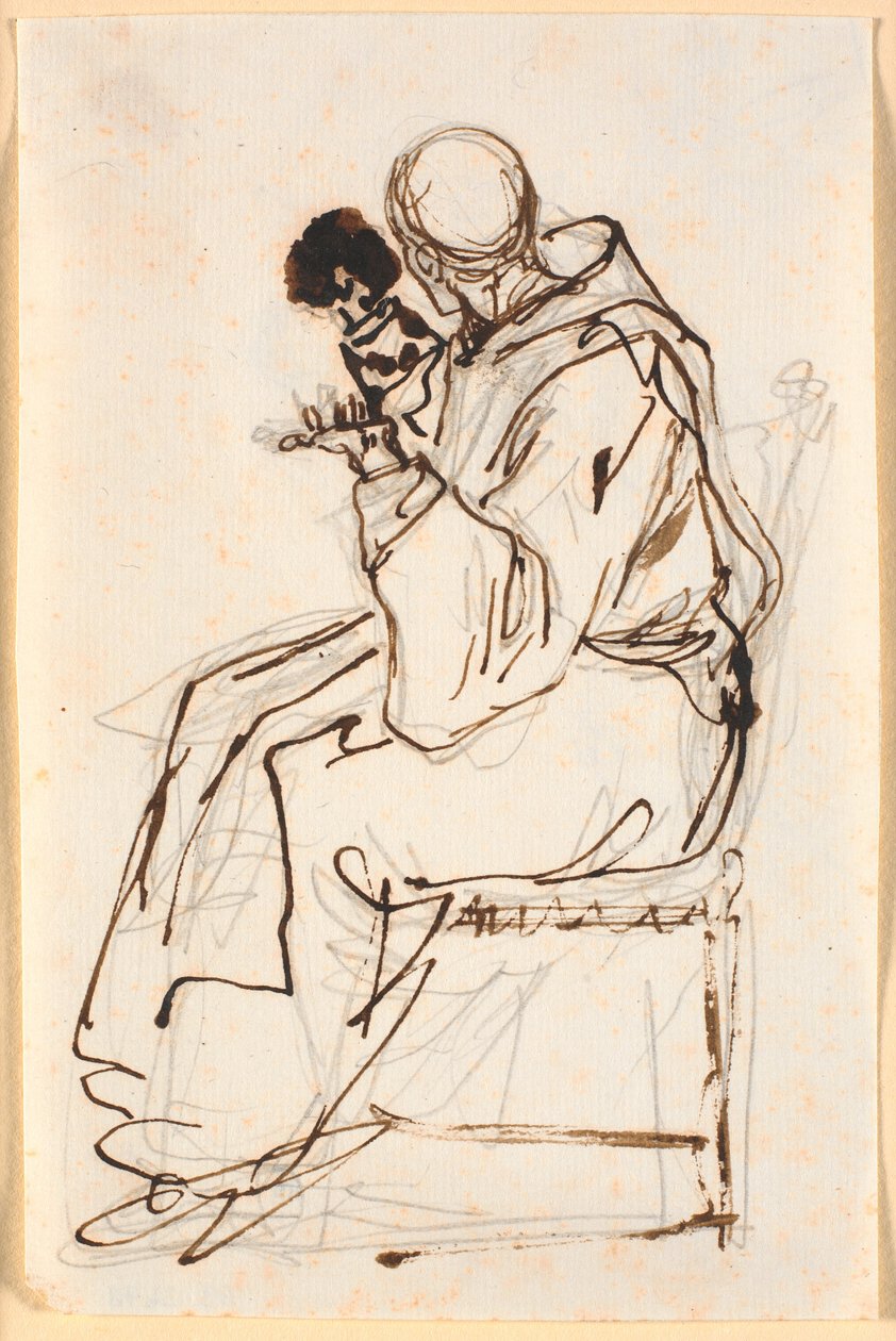 Soldaki profilde oturan bir keşiş. by Nicolai Abildgaard