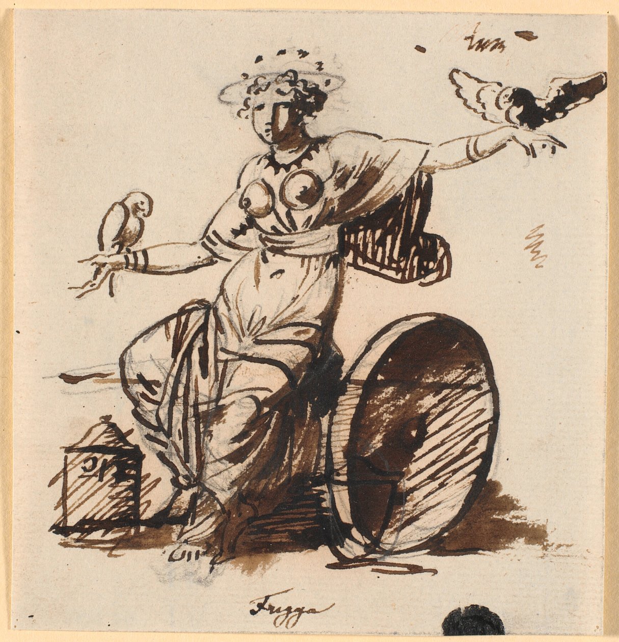 Frigga, oturmuş, her elinde bir şahinle by Nicolai Abildgaard