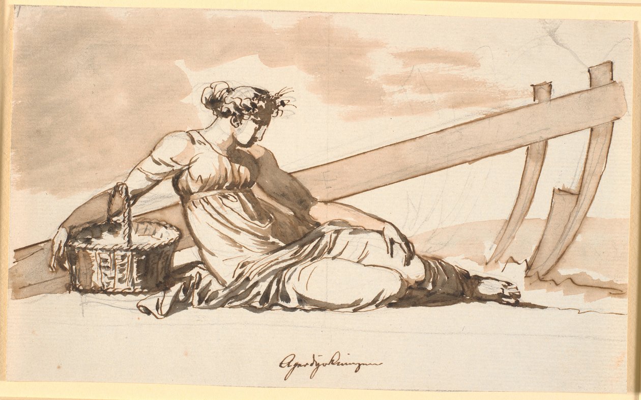 Kadın saban önünde dinleniyor. ekilebilir tarım alegori by Nicolai Abildgaard
