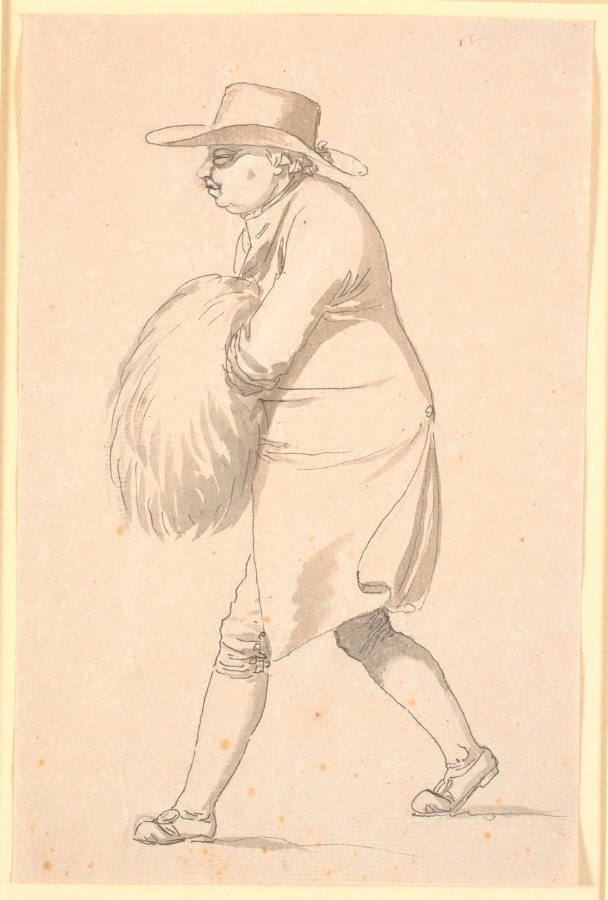 Karikatür, muhtemelen Profesör Münter tarafından, elleri kolda, sola doğru yürüyor by Nicolai Abildgaard