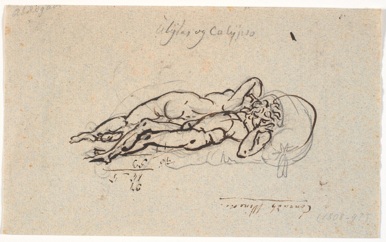 Odysseus ve Kalypso, bir yatakta çıplak yatarken by Nicolai Abildgaard