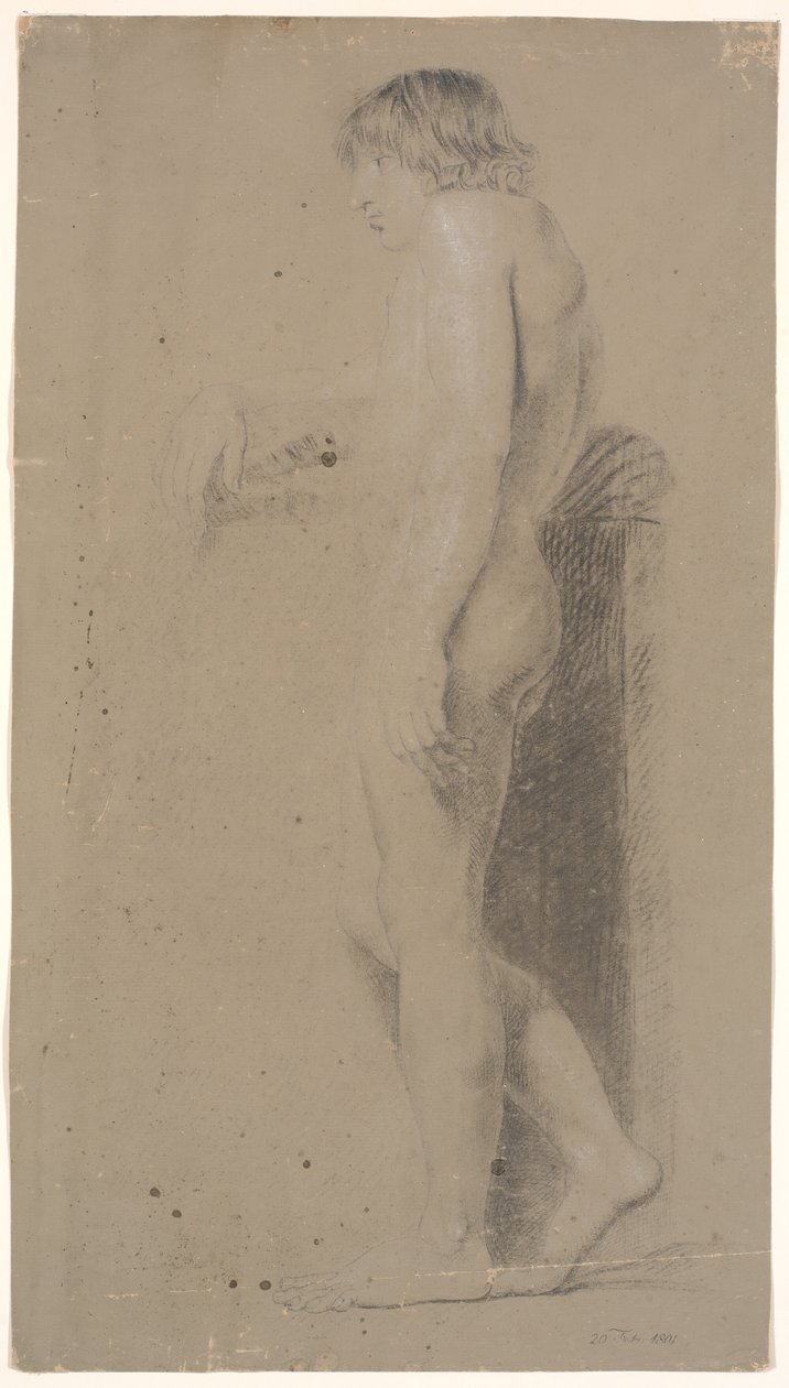 Ayakta duran erkek model. profil.t.v. Yüksek kaideye yaslanmış. Sağ kol uzanmış by Nicolai Abildgaard