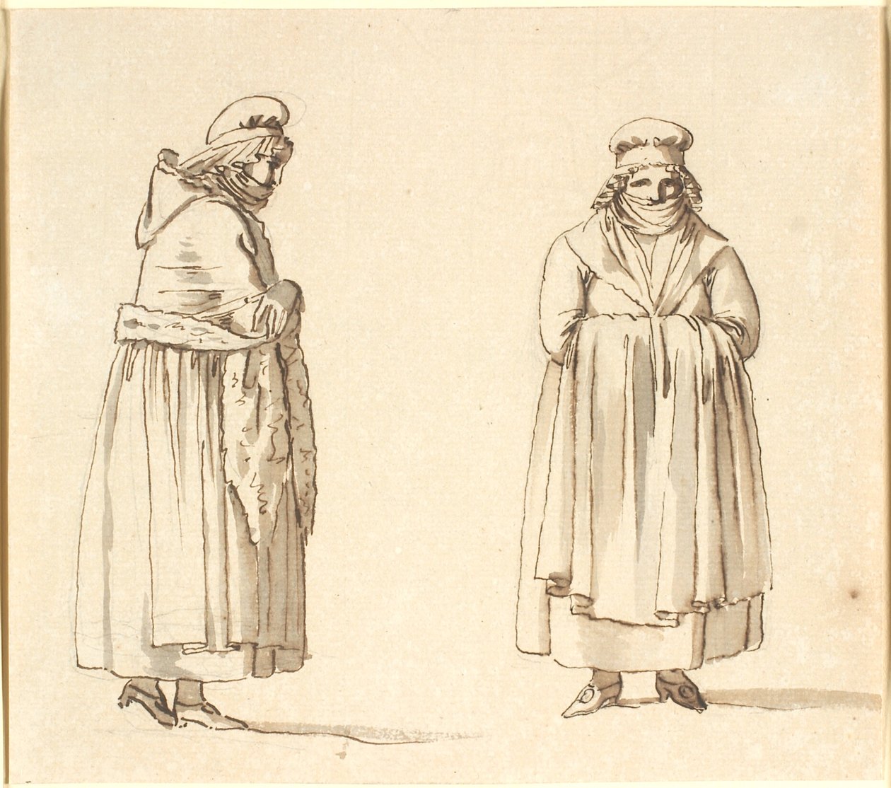 Ağızları eşarplı, biri profilden diğeri önden görünen iki köylü kadın by Nicolai Abildgaard