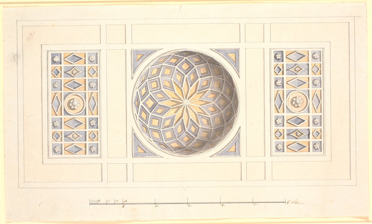 Menekşe ve sarı tonozlu orta bölümlü taslak tavan by Nicolai Abildgaard