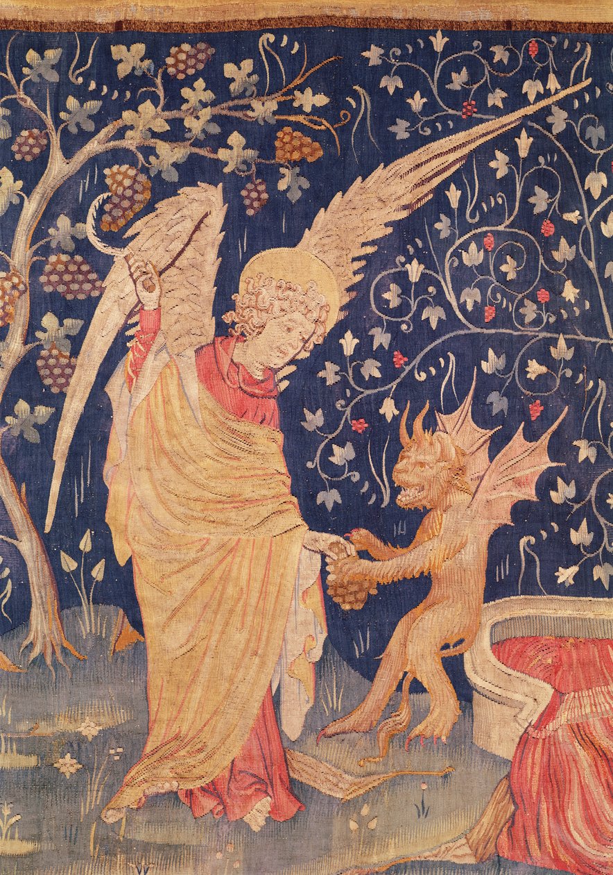 Bir salkım üzüm ve bir iblisli melek, Apocalypse Goblen of Angers, 1373-87 (goblen) by Nicolas Bataille