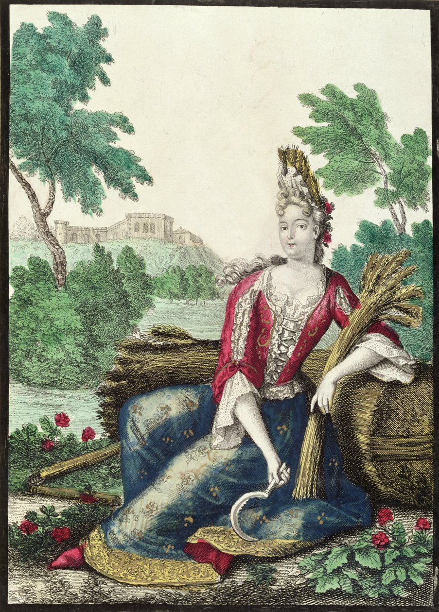 Yaz alegorisi, 17. yüzyılın sonları (renkli gravür) by Nicolas Bonnart