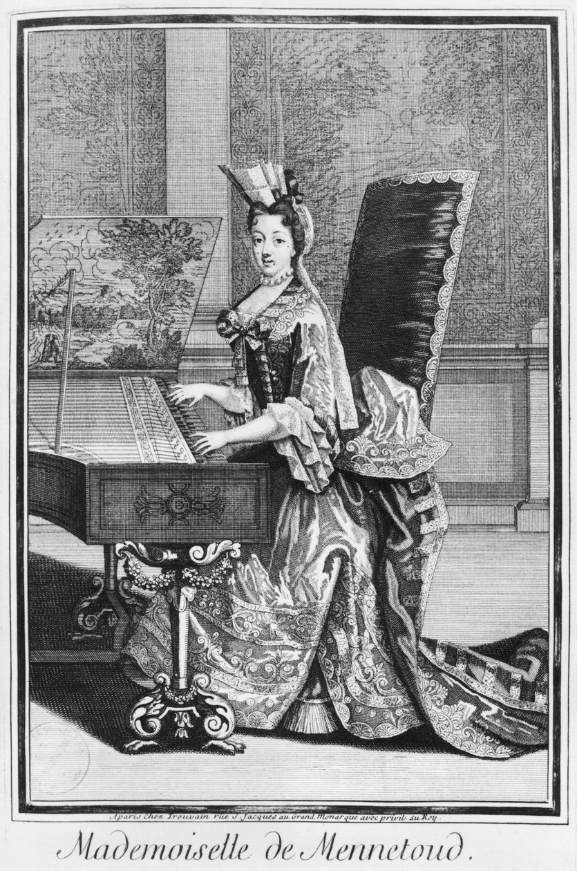 Mademoiselle de Mennetoud playing the harpsichord  by Nicolas Bonnart