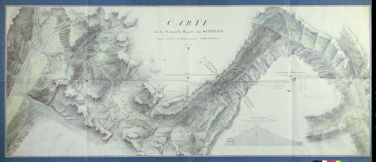 Yeni Simplon Geçidi Haritası, 1803 (kağıt üzerinde wc) by Nicolas Ceard