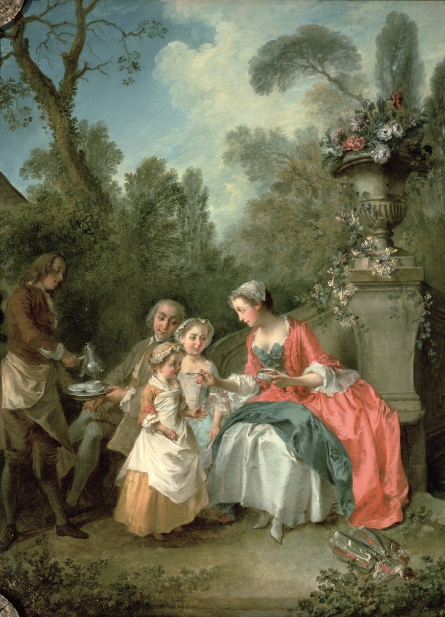 Bahçede iki çocuklu bir hanım ve bir bey c. 1742 29887 tuval detayı üzerine yağlı boya by Nicolas Lancret
