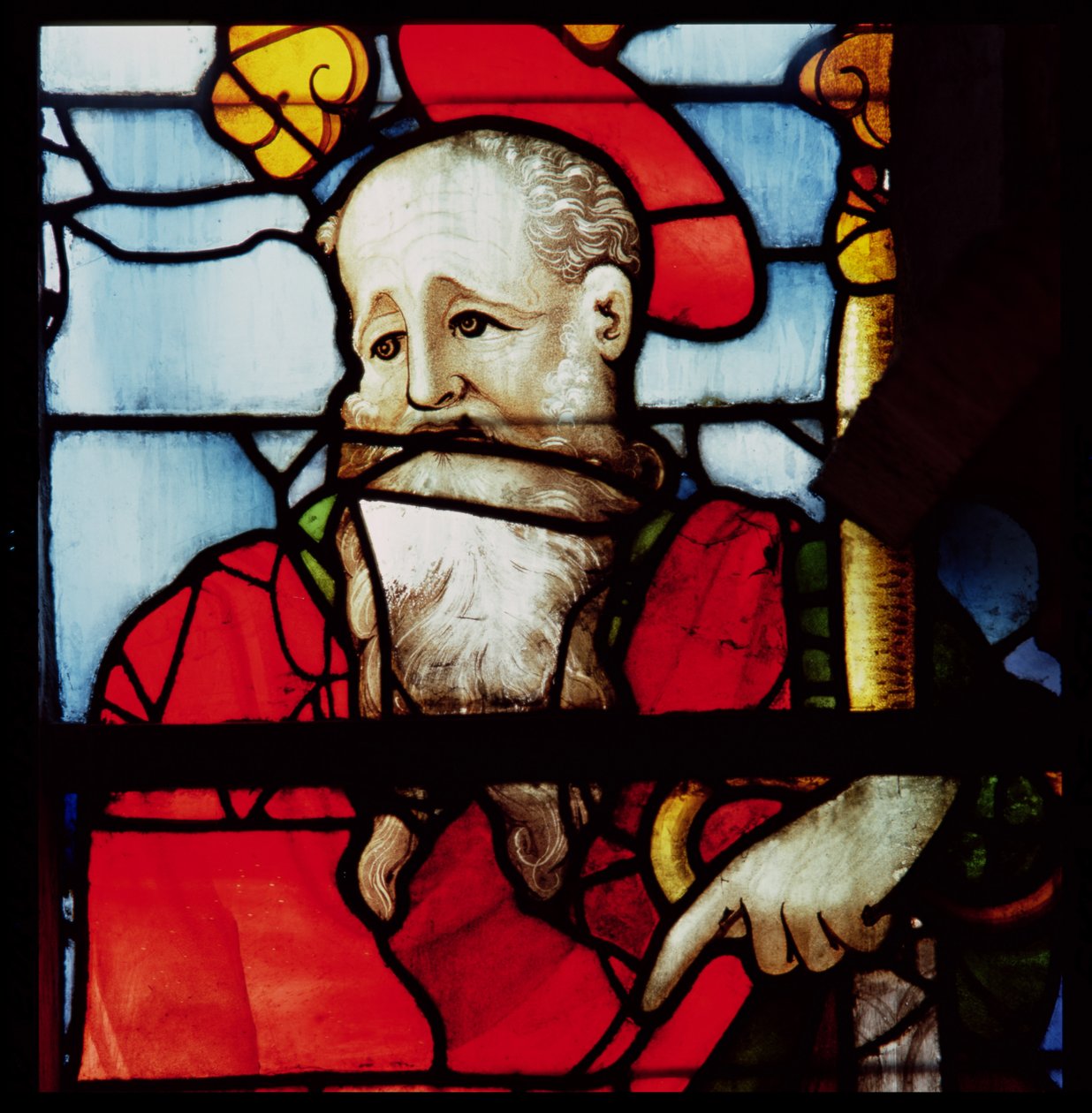 Aziz Paul, kilisenin dört evangelistini ve dört doktorunu gösteren pencereden detay, güney transept, 1551 (vitray) by Nicolas Le Prince
