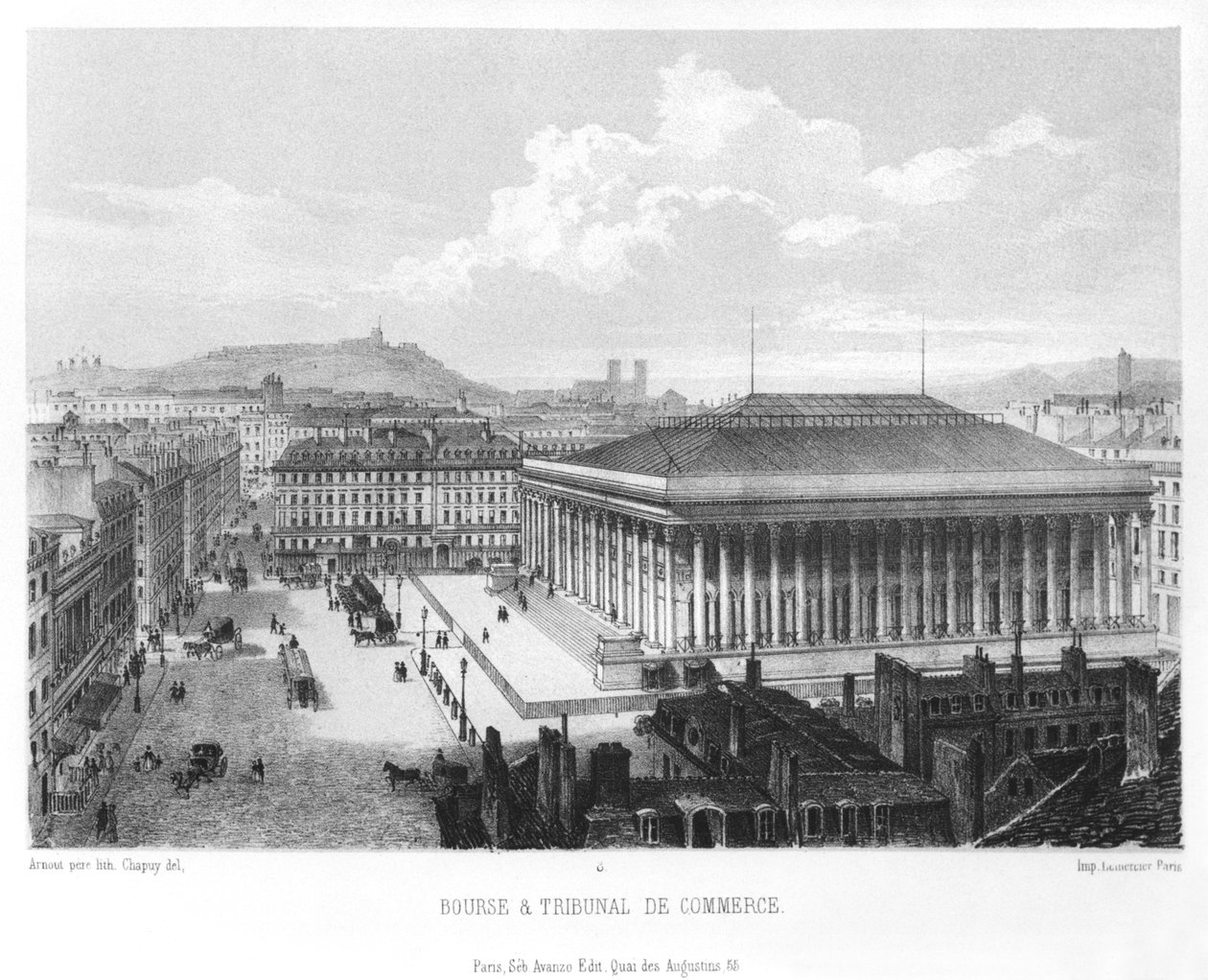 The Bourse and the Commercial Court, Paris, Jean Baptiste Arnout (d.1788) tarafından oyulmuş, c.1840 by Nicolas Marie Joseph Chapuy