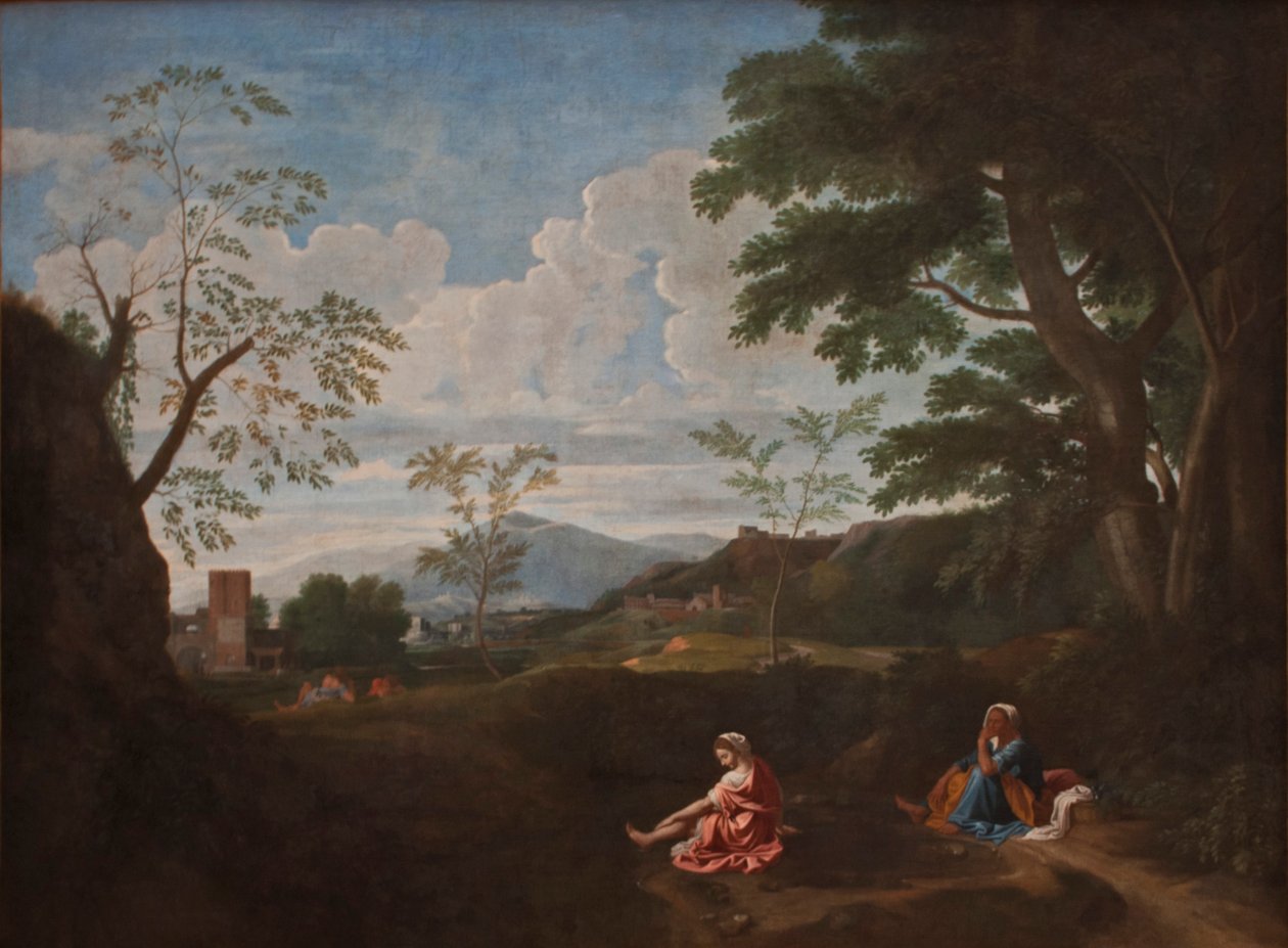 Ayaklarını yıkayan bir kadınla manzara by Nicolas Poussin