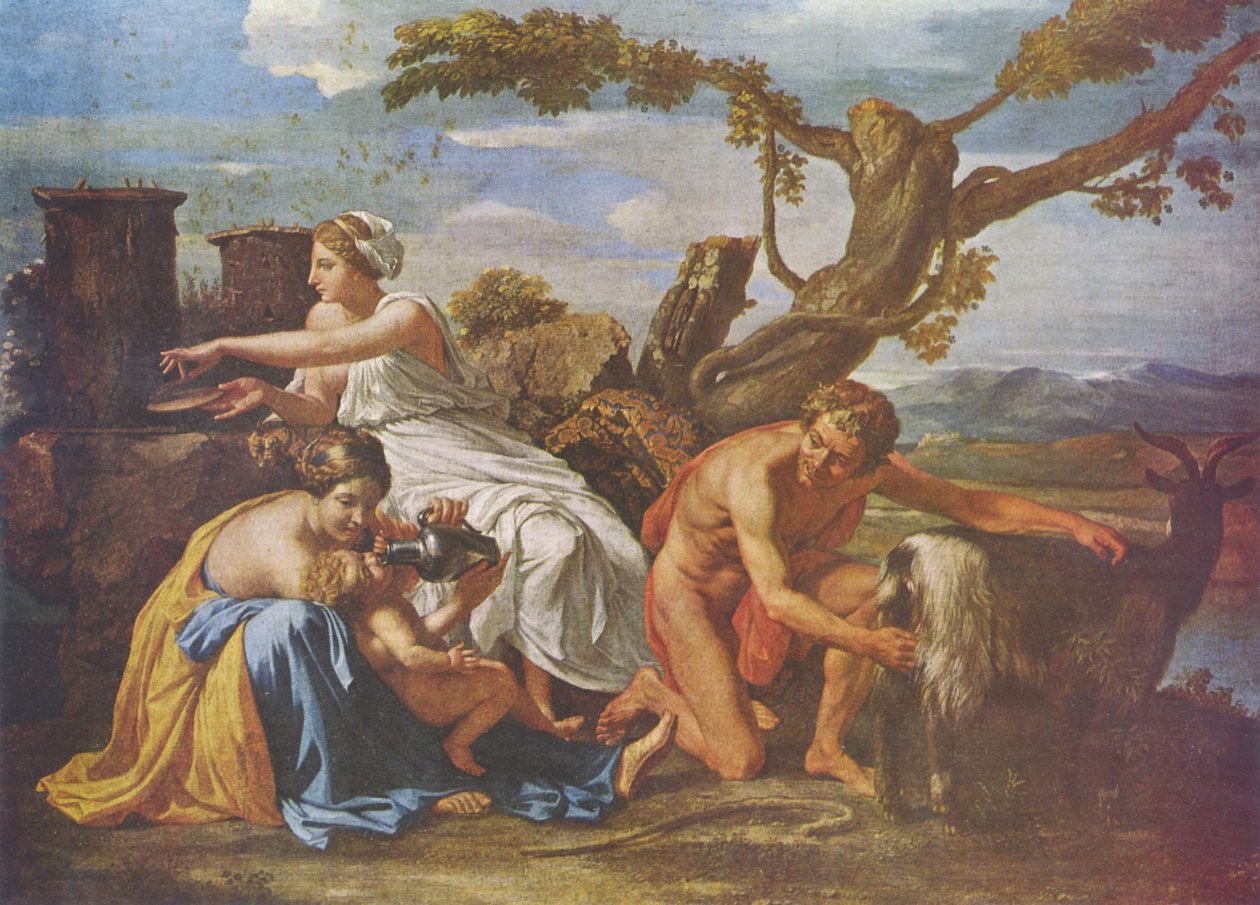 Jüpiter çocukken keçi Amalthea tarafından beslenmiştir. by Nicolas Poussin