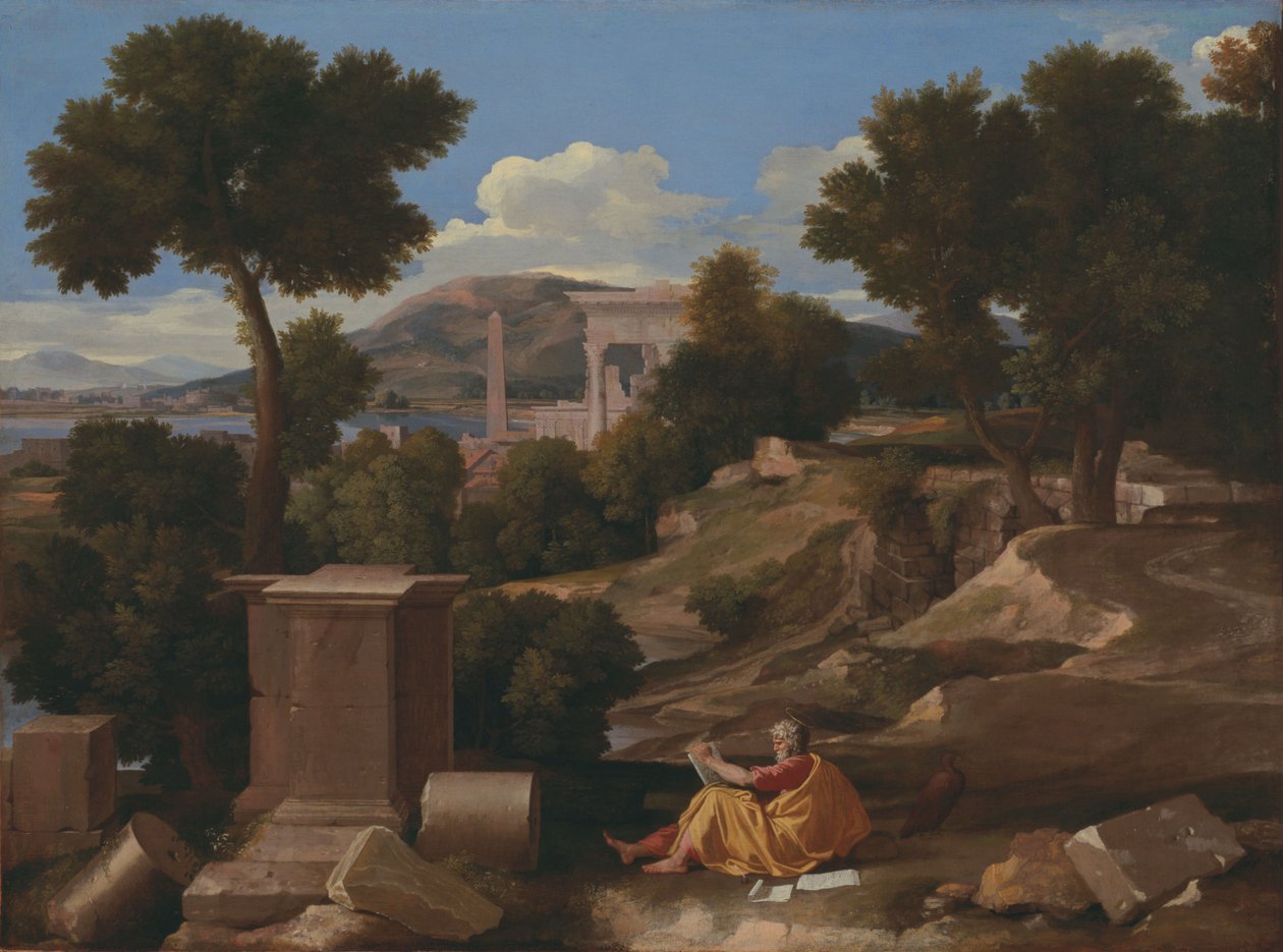 Patmos üzerinde Saint John ile manzara by Nicolas Poussin