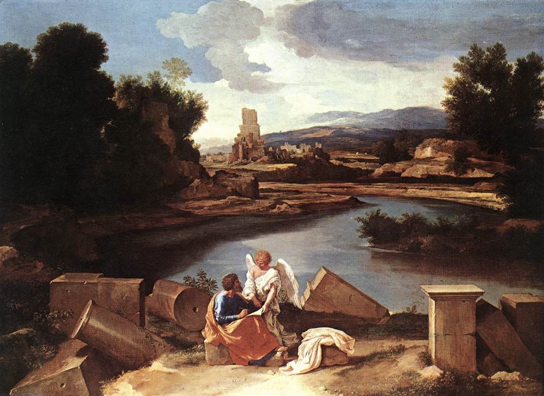 Aziz Matta ve Melek ile Manzara by Nicolas Poussin