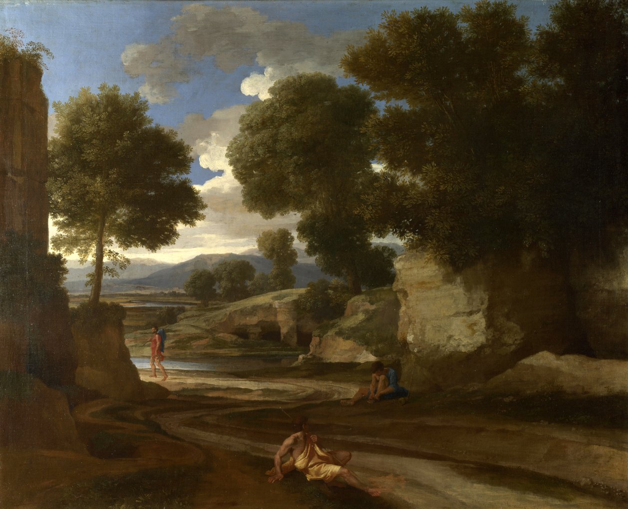 Gezginlerin Dinlendiği Manzara, c.1638 by Nicolas Poussin