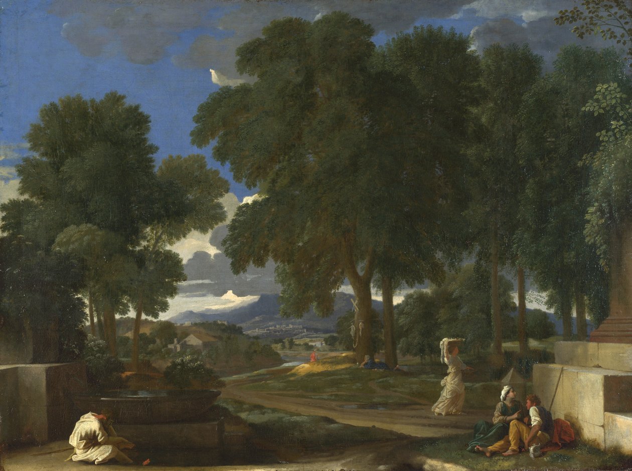 Bir Çeşmede Ayaklarını Yıkanan Bir Adamla Manzara, 1648 by Nicolas Poussin