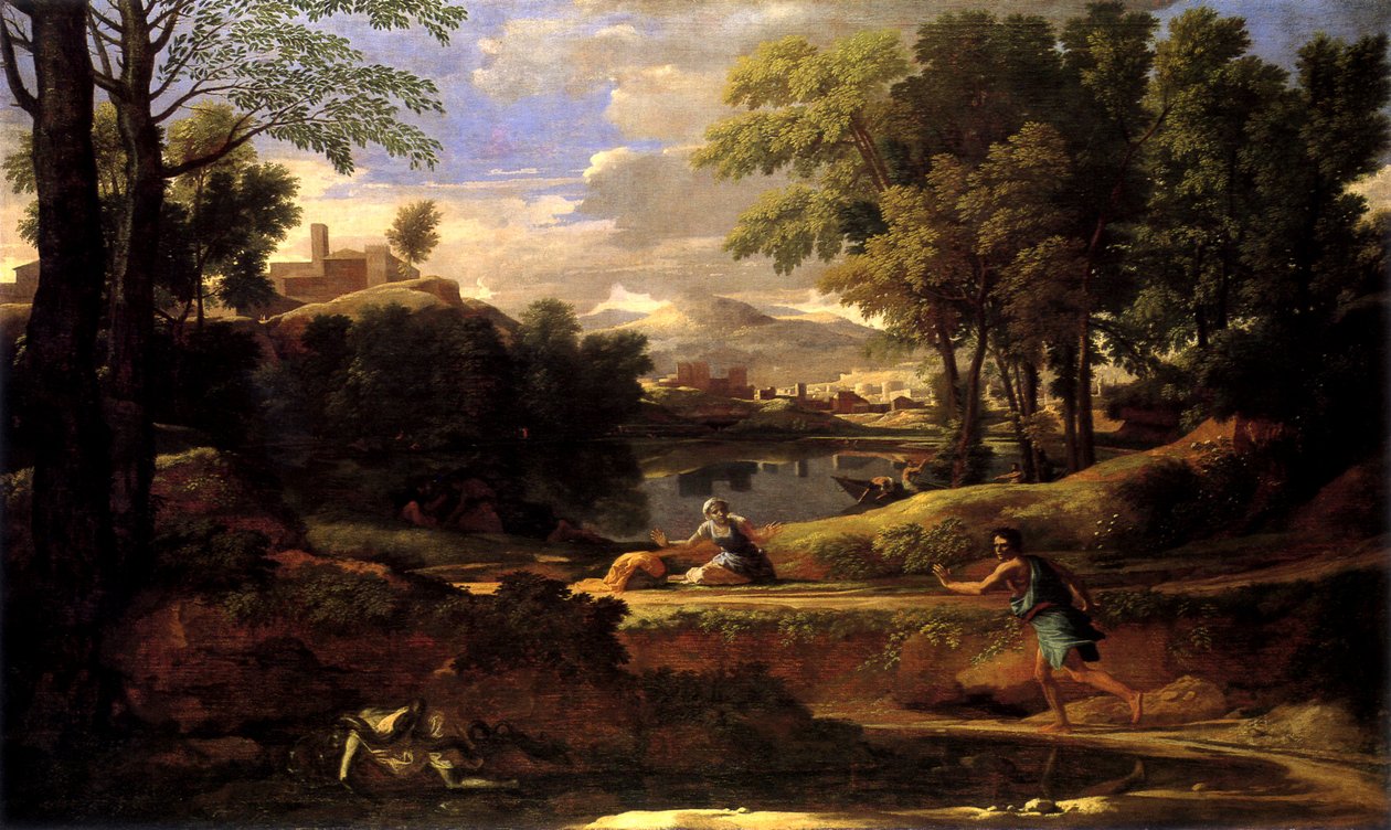 Yılan tarafından öldürülen bir adamla manzara by Nicolas Poussin