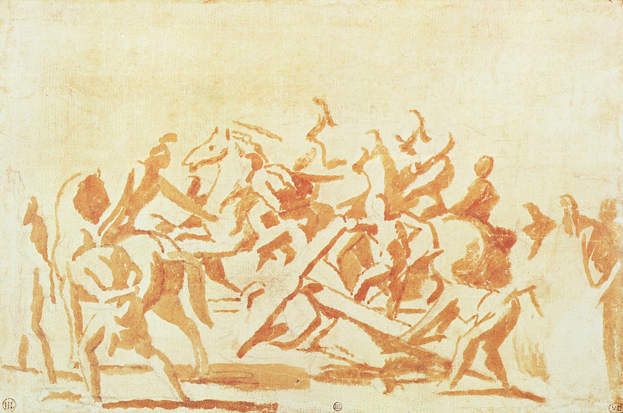 Haç Taşıyan İsa Çalışması (tebeşir ve kağıt üzerinde yıkama) by Nicolas Poussin