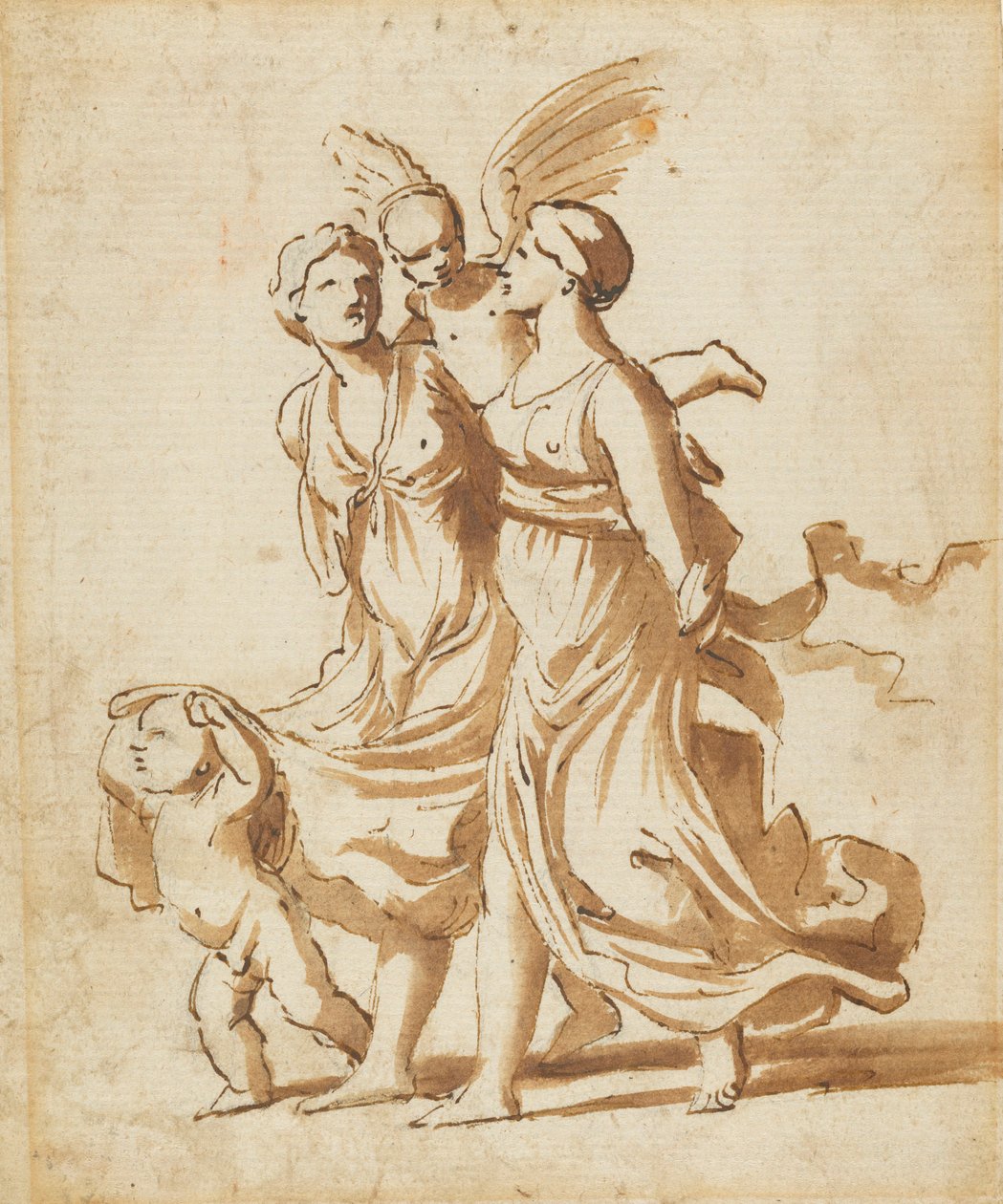 Aşk Tanrısı Eşliğinde İki Kız, 1625 dolayları by Nicolas Poussin