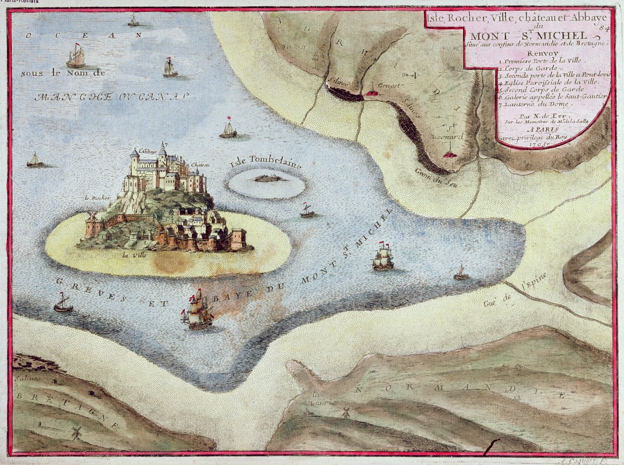 Mont Saint-Michel Kasabası, Kalesi ve Manastırı, 1703 by Nicolas de Fer
